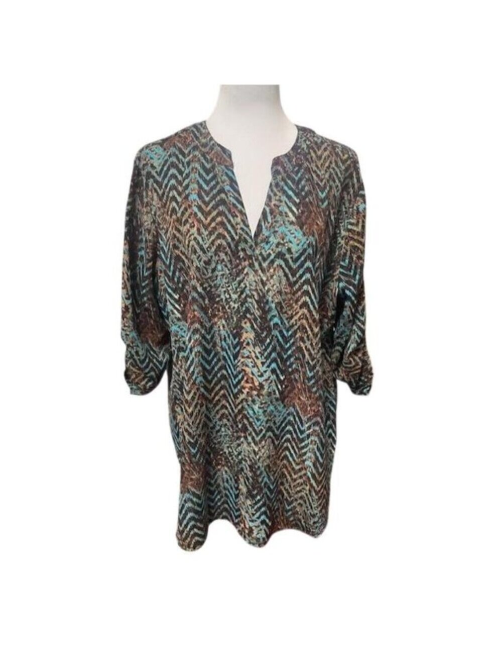 Size 14-16W Cato brown and turquoise top